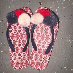 Vineyard Vines kids Floral Flip Flops with Pom Poms